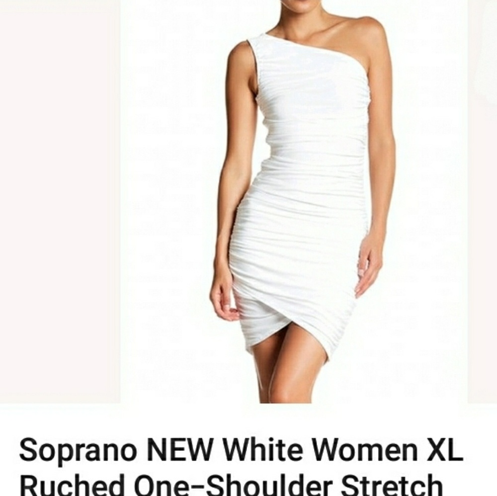NWT Soprano 1 shoulder Silky rouched bodycon dress. Asymmetrical - Picture 7 of 7